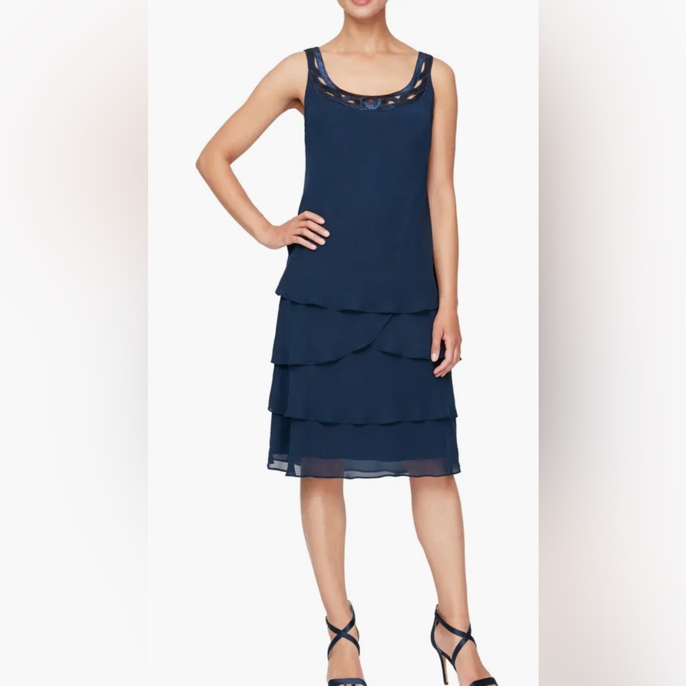 SLNY Navy Midi Dress with Jacket - Picture 2 of 9